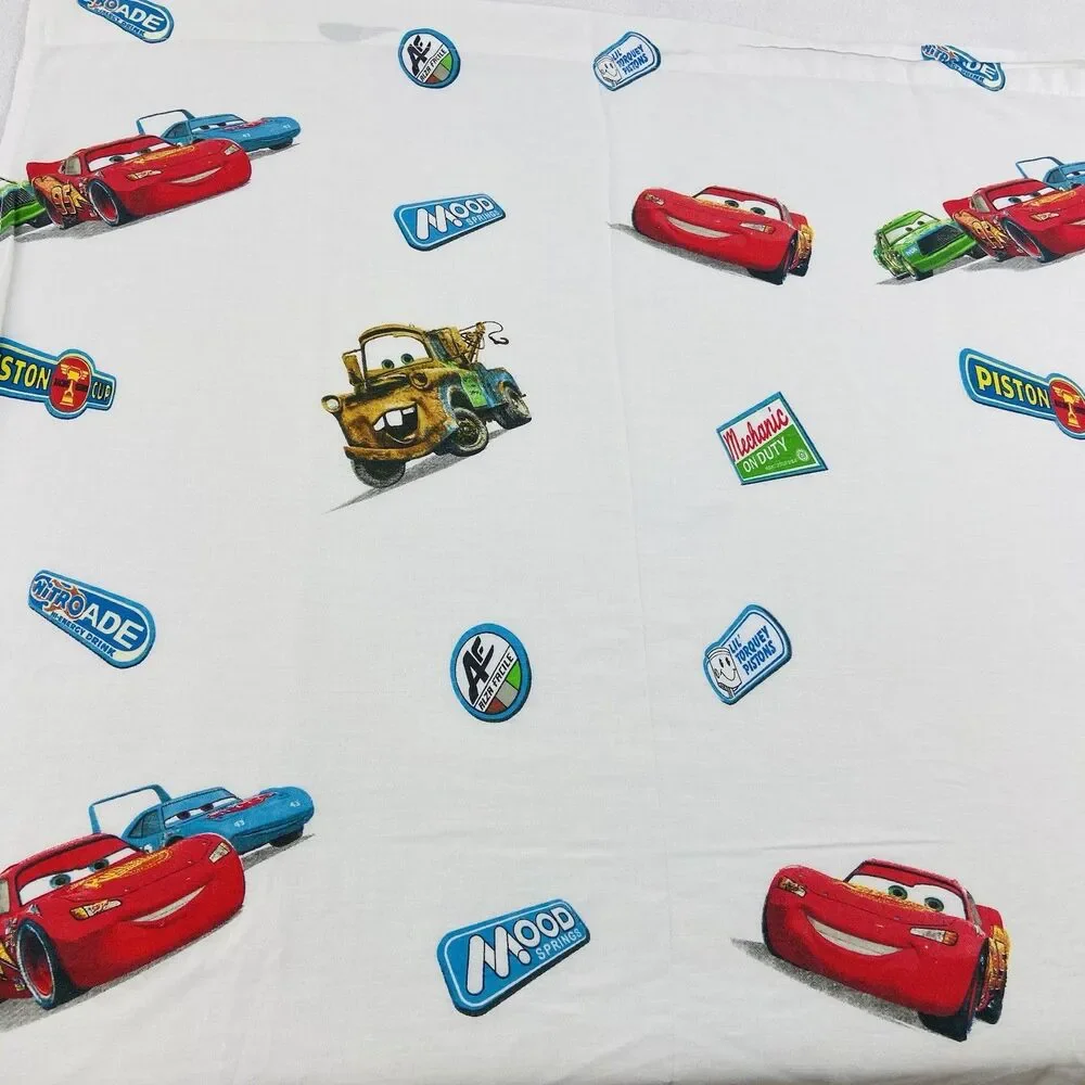 Walt Disney Pixar Cars White Twin Size  Flat Sheet McQueen Mater 2009